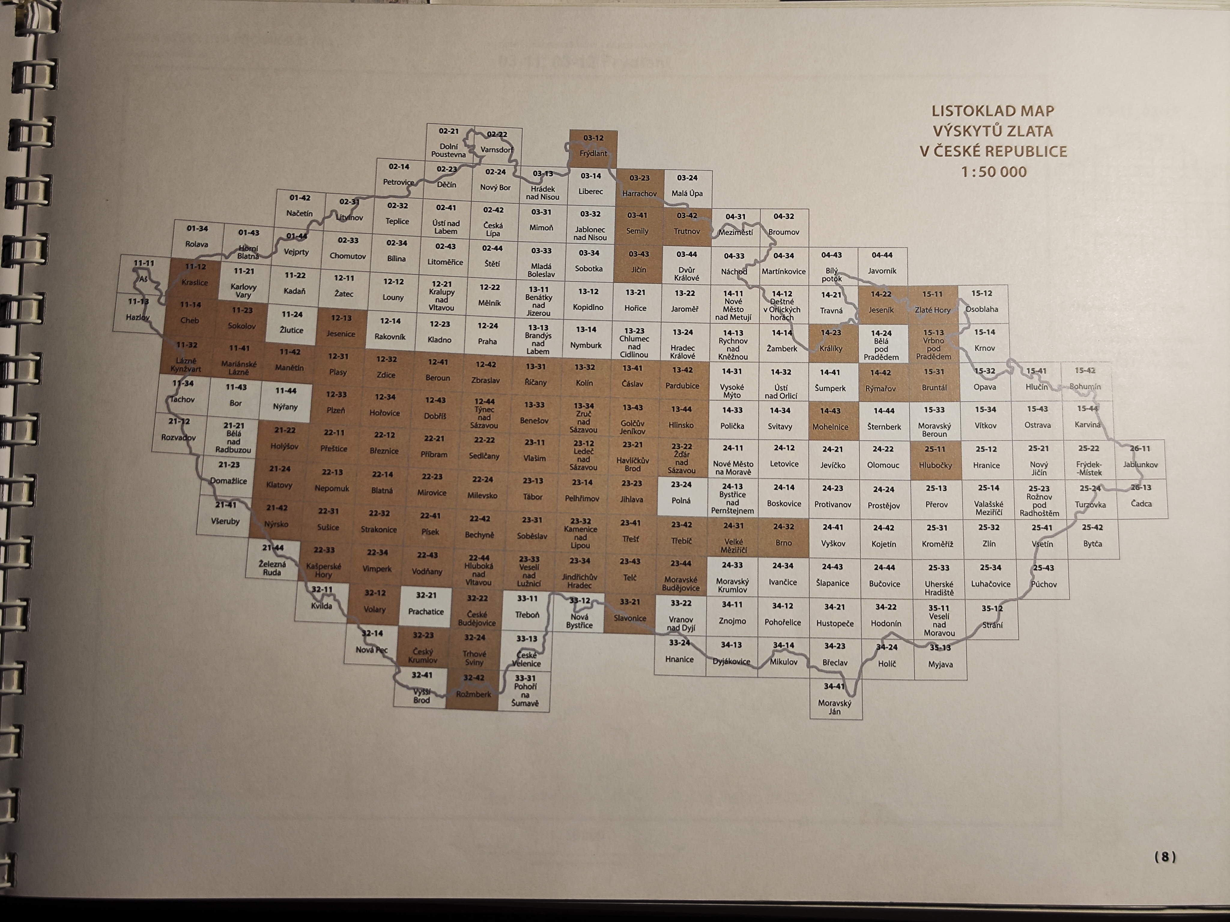 Listoklad map výskytů zlata v České republice 1:50 000